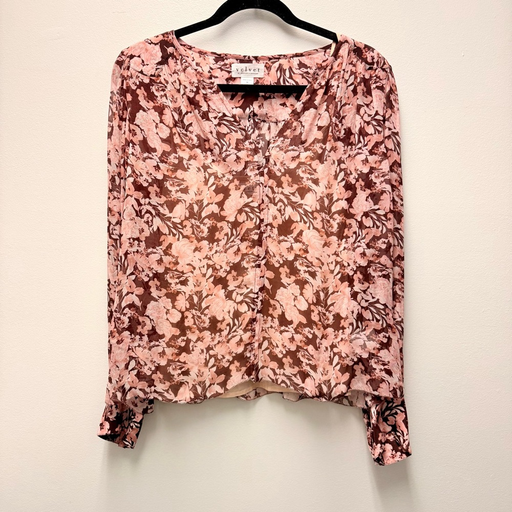 Velvet by Graham & Spencer Miley Printed Boho Blouse, Pink | Size Medium - Picture 3 of 7